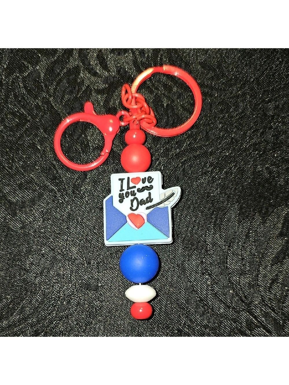 Handbeaded Red I Love You Dad Keychain with Beads